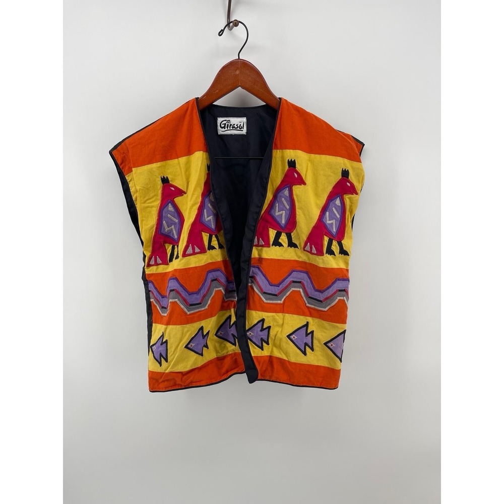 Vintage Girasol Southwest Bird Vest Women's S M Boho Festival Art Top